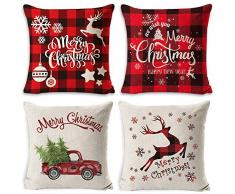 WENTS Caso di Cuscino di Natale 4 Pack Caso di Cuscino Buon Natale Bellissimo Babbo Alce Cuscini per divani Decorativo Cotone Biancheria Cuscino copricuscini Divano Caso Federa per Cuscino