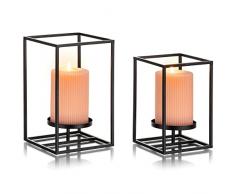 Sziqiqi Portacandele in Metallo Geometrico - Set di 2 Candelabro Moderni in Ferro Nero, Candelieri Candelabri per Candele a Colonna Centrotavola per Soggiorno Festa Natale Halloween Tavolo da Pranzo