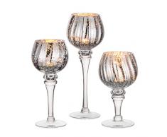 Nuptio Portacandele in Vetro 3 Pezzi Alti Portacandela al Mercurio Grande Porta Candele Argento in Vetro Lungo Stelo Pilastro Centrotavola per Festa Nozze Mantello Natale Decorazione Camino