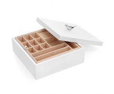 SONGMICS Scatola Portagioielli in Legno, Cofanetto di Bigiotteria a 2 Ripiani con un Vassoio Rimovibile, Organizzatore di Gioielli, Regalo per i Cari, Bianco JOW11WT