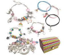 DMAXUN 70 Pezzi Kit per creazione Gioielli economici, Cofanetto Gioielli Ragazza, Regalo Bambina 8-12 Anni Femmina Kit per Gioielli Fai da Te Set Adulti Idea Regalo Compleanno Donna fanciulla