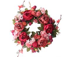 Surakey Ghirlanda di Peonie, Ghirlanda di Fiori Artificiali Ghirlanda di Eucalipto Ghirlanda di Pasqua Ghirlanda Floreale di Foglie Verdi Ghirlanda per Porta Decorazione Appesa alla Finestra