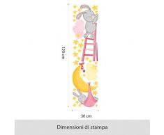 wall art R00382Â Wall Sticker per Bambini lepri sotto Le Stelle, Wallpaper, Multicolore, 30Â X 120Â X CM