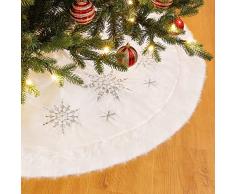 Yorbay Gonna Albero di Natale, Bianco, Copertura di Base, con Fiocchi di Neve dargento, per Albero Natalizio, per Albero di Natale Decorazione Natalizia, Addobbi Natalizi per La Casa (78cm)