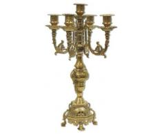 arterameferro Candelabro Barocco 5 Fiamme in Ottone Lucido Candeliere