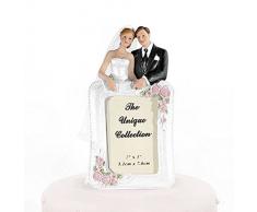 PartyDeco Decorazione Torta Nuziale Coppia Sposi con Cornice, Resina, Bianco e Nero, h 14 cm