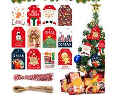 Etichette Regalo Natale, 96 Pezzi Tag Regalo di Natale, Chiudipacco Natalizi con 100 Corde di Canapa, Bigliettini Natale Piccoli per Albero di Natale, Feste, Tag Matrimonio e Artigianato