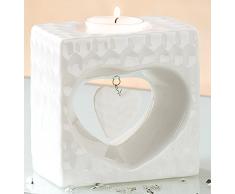 Gilde Decorazione a Forma di lumino Candela Titolare Idea Regalo Cuore Bianco Laccato Marmorizzato, 6 x 10 x 10 cm