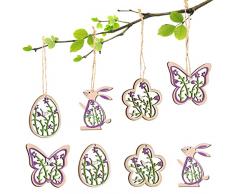 FORMIZON Decorazioni di Pasqua in Legno, 12pcs Etichette Pasquali in Legno con Spago, Multicolore Ciondoli in Legno, Coniglietto Pasquale, Farfalle, Fiori Decorazioni per Decorazioni Pasquali Festa