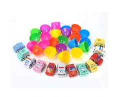 Uova Pasqua Iseebiz 12pcs Uova Giocattolo in Plastica Riempite con Mini Veicoli Colorate,per Festeggiare Le Feste o Un Compleanno,per i Bambini