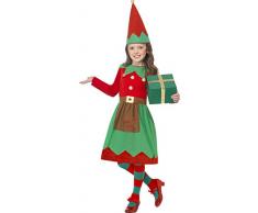 Smiffys - Costume Carnevale Travestimento Elfo di Babbo Natale folletto bambina 4-12 anni