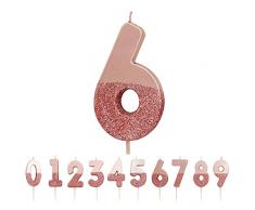 Talking Tables Candela numero 6 glitter oro rosa, Decorazione per cake topper di qualità premium Pretty, Sparkly, Per bambini, adulti, compleanno, anniversario, pietra miliare
