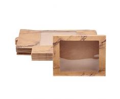 BENECREAT 15 Pack Scatola da Forno in Carta Kraft Marrone Marmo 17.5x13.5x3.5cm Scatola Regalo per Pasticceria in PVC Trasparente per Caramelle, Biscotti e Altri Prodotti Artigianali