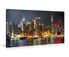 Gallery of Innovative Art – Illuminated Manhattan New York – 100x50cm – Larga stampa su tela per decorazione murale – Immagine su tela su telaio in legno – Stampa su tela Giclée – Arazzo decorazione murale