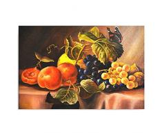 Feeby. Quadro Deco Panel - 1 Parte - 30x40 cm, Pannello singolo Quadro Decorativo Stampa artistica, QUADRO, NATURA MORTA, MELE, UVA, ROSSO, VERDE