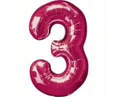 AMSCAN - Palloncino a forma di numero 3, colore: Rosa