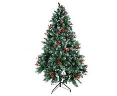 Kranich 1,8 m Albero di Natale + 15 m Luci Decorative con pigne e Bacche Rosse, Montaggio rapido incl. Supporto per Albero di Natale, Decorazioni Natalizie (1.8m)