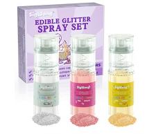 Glitter Commestibili Spary per Drink, 3 Colori Glitter Alimentari per Dolci Cocktail, Glitter per Decorazioni Torte, Bevande, Cioccolatini, Fondente, Rosa, Oro, Argento, 4g/Cad