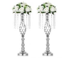 Nuptio 2 Pezzi Centrotavola Matrimonio Argento Portafiori, Vasi da Fiori in Piombo per Matrimonio Altezza 55cm, Composizioni Fiori Artificiali in Cristallo per Decorazioni per la Casa