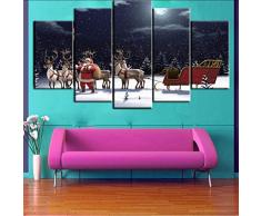 JKXIANSHENG 5 Pezzi di Pittura Decorativa Natalizia Spray Pittura Babbo Natale E Carrozze Poster E Stampe Pittura Murale