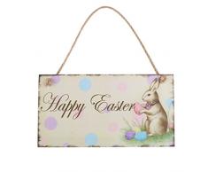 ROSENICE Decorazioni Pasquali da Appendere Happy Easter Targa da Parete in Legno Vintage Coniglio Uova di Pasqua