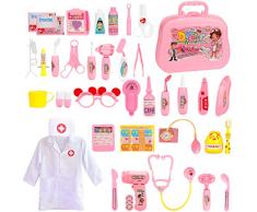 EXTSUD Kit Dottore Giocattolo 42 Pezzi Set Medico Accessori Giochi di Ruolo Imitazione Dottoressa Valigetta Infermiere Bambini Giocattolo Educativo Gioco Natale Compleanno per Bambini 3+ Anni