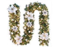 2.7m Corona Di Abete Artificiale Illuminate Brillante Ghirlanda Decorata Natalizia In Rattan Lampada A Led Per Camino Porta Scala Albero Di Natale, Ghirlanda Decorata,Ghirlande Artificiali (dargento)
