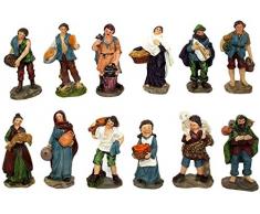 Aurora Store Set 12 Pastori in Resina 9 cm Presepe CLASSICO Statuine in Personaggi Assortiti dipinte a Mano Personaggi Mestieri Contadini Figure Diverse