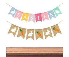 FZQBEY Striscione pasquale con coniglietto pasquale, decorazione pasquale, decorazione per conigli, festone pasquale, decorazione per feste in casa, ufficio (2 pezzi)