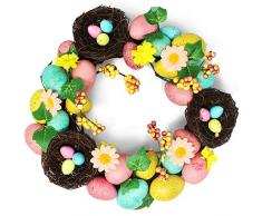 THE TWIDDLERS Corona pasquali a Tema con Uova Colorate - Perfetta da Appendere o Mostrare sulla Porta per Easter - Arredamento Attraente per Interni o Esterni - Pasqua Wreath Decorazioni