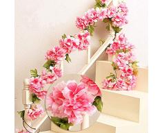 MZMing 2 x 235 cm Fiori di Ciliegio in Rattan Artificiale Ghirlanda Corona Fresh Lovely di Finto Fiore Pianta Fiore Foglia di Vite per Recinto Giardino Casa Festa di Natale Nozze Decorazione (Rosso)