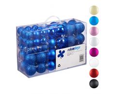 Relaxdays Palline di Natale, Set da 100, Addobbi Natalizi, Opache, Lucide, Glitterate, ∅ 3,4 e 6 cm, Decorazioni, Blu