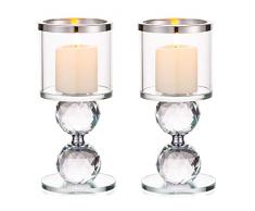 Sziqiqi Portacandele a Colonna in Cristallo, Set di 2 Candelieri in Vetro Trasparente, Candelabri Centro Tavola Moderno per Soggiorno Matrimonio Porta Candele per Decorazione Natalizia, Argento