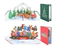 Biglietti di Natale Pop Up 3D, Biglietti di Auguri Pop-up con Buste, Divertenti Biglietti di Auguri Natalizi 3D per Famiglia Amici Aziende con Vari Elementi Natalizi