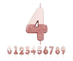 Talking Tables, Candela numero 4 con glitter oro rosa | Decorazione per torta di qualità premium | Bello, scintillante per bambini, adulti, quarantesimo compleanno, anniversario, pietra miliare