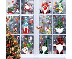 Vetrofanie Natale Sticker Decorativi da Finestra,9 Fogli Natale Adesivi per Finestre Adesivi Natalizi Finestra Adesivi Doppio Lato Rimovibile Statici in PVC Vetrofanie Natale Finestra Gnomi di Natale