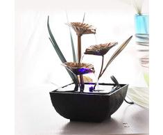 REFURBISHHOUSE Fontane da Interno Decorative Fontana di Loto rtigianato nel Resina Regali Feng Shui Ruota Fontana da Tavolo per Home Office Decorazione da tè Spina UE