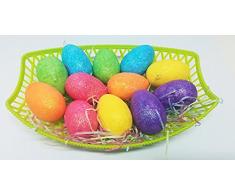 takestop® SET 12 PEZZI UOVA UOVE IN POLISTIROLO cestino glitter COLORI COLORATE OVETTI PASQUA ADDOBBI DECORAZIONI DECOUPAGE