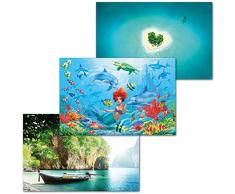 GREAT ART Set di 3 Poster XXL Motivi per Bambini - Dream World SottAcqua - Longtail Boat Baia Sirena Isola a Forma di Cuore Thailandia Decorazione Murale Immagini 140 x 100 cm