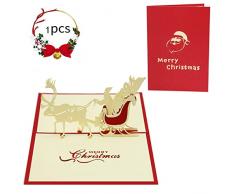 HUIYING Cartoline di natale 3d,Biglietto dauguri 3D Pop up Carta carta regalo chrismas Regalo di auguri per la festa di Natale Forniture di Capodanno,regalo per natale (Babbo Natale S)