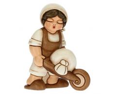 THUN - Statuina Presepe Uomo con Carriola - Decorazioni Natale Casa - Linea Presepe Classico, Variante Bianca - Ceramica - 6 x 4 x 8 h cm