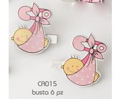 6 PEZZI MOLLETTE NEONATO IN FASCIA SEGNAPOSTO CHIUDIPACCO DECORAZIONE BOMBONIERE (ROSA)