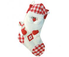 WeRChristmas - Calza di Natale con decorazione 3D a forma di testa di Babbo Natale, finiture a quadretti, 48 cm, rosso/bianco