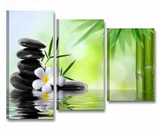 Bambu stone zen - Quadro moderno su tela già intelaiato 80x60 cm quadri moderni benessere spa pietre nere fiori arredamento casa salotto ufficio hotel black stone stampe canvas interior wall art forniture centro estetico salone