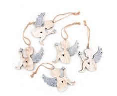 Logbuch-Verlag 5 ciondoli Angeli Legno Argento Glitter Angelo Custode Albero Natale addobbi Regalo Decorazione Natalizia Marrone Chiaro bomboniera DIY