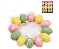 Victors Workshop Uova di Pasqua 6cm 12 Pezzi Decorazione Plastica di Pasqua Ornamenti Pasquali Giocattoli per Bambini Deco Decorazione Primaverile Ciondolo Pasquale per Pasqua Casa Giallo/Rosa/Verde