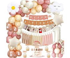 Decorazioni Compleanno 1 Anno Bimba Ragazze, Boho Compleanno Decorazione con Porta Foto 12 Mesi Neonato, Palloncini Numeri 1, Palloncini 1 Anni Feste Decorazioni