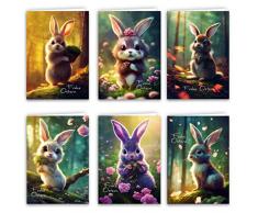 Set di 12 biglietti di auguri di Pasqua con busta, apribili, in formato A6, con simpatici coniglietti, moderni, Happy Easter Pasqua, set di biglietti di alta qualità dipinti per affari