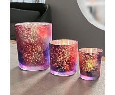 SISVIV Set di 3 Portacandele Vetro Portalumini Candeliere Centro Tavolo Cielo Stellato Bicchiere Grande Medio Piccolo per Decorazione di Casa Matrimoni Viola
