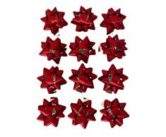 GMM Coccarde X Regalo, Fiocchi per Regali di Natale, Fiocchetti per Pacchetti Regalo Autoadesivi, Stelle Decorative per Natale, San Valentino e Ogni ricorrenza, Diametro 4,5CM Adesivo 2CM 12 PZ Rosso